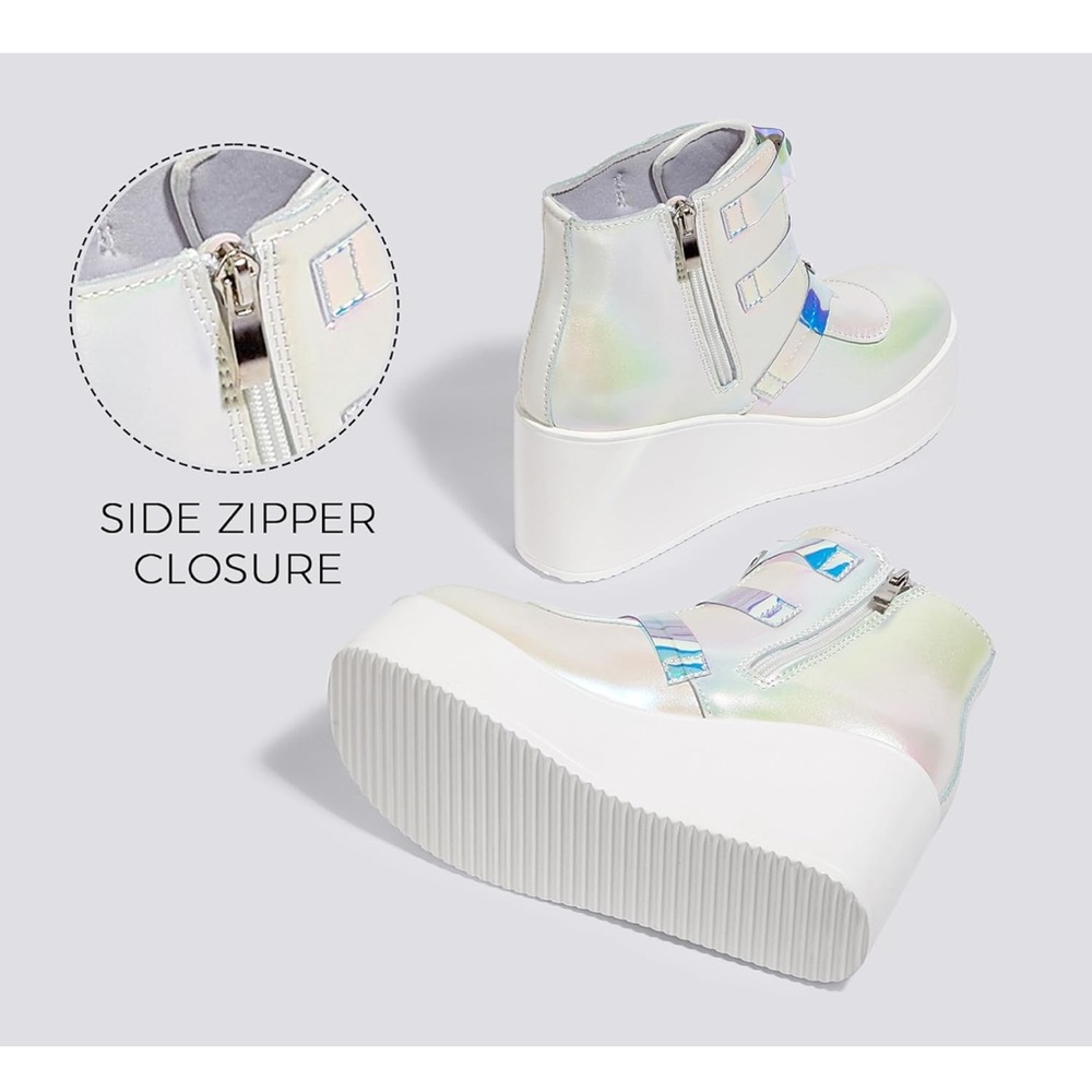 Holographic Platform Ankle Boots with Side Zipper